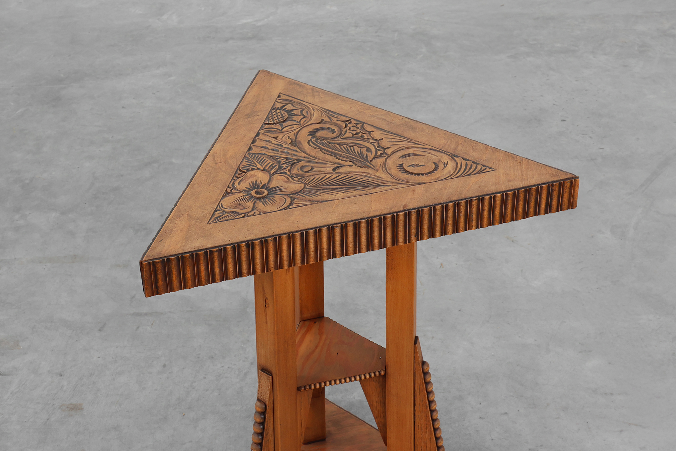 Art Nouveau Carved Wood triangular Side Table, France ca. 1915 thumbnail